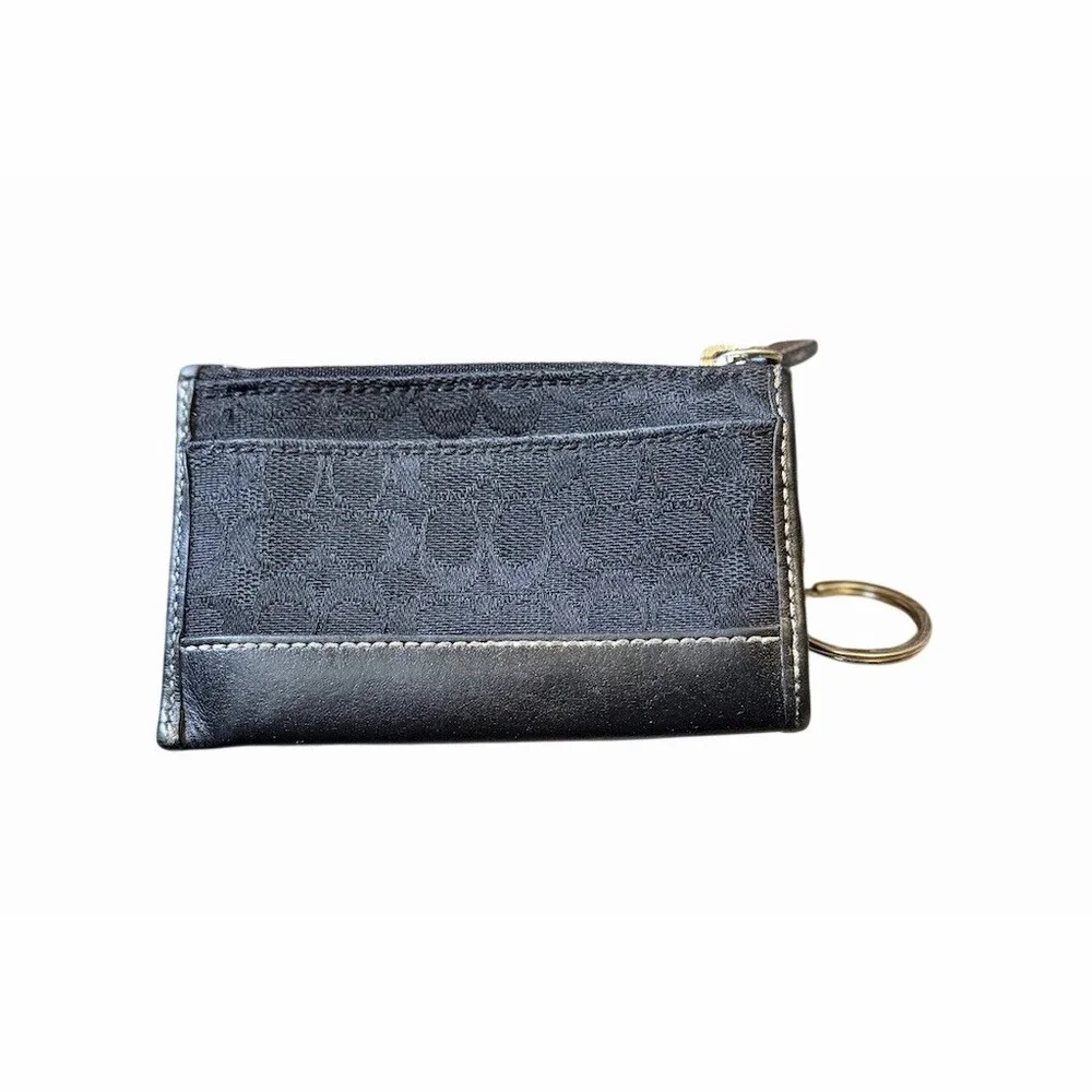 Coach Signature C Zipper Black Card Key Wallet Canvas And Leather Trim
